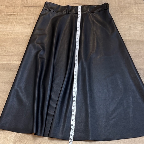 ZARA Black Belted Faux Leather A-Line Midi Skirt XL - Picture 10 of 10